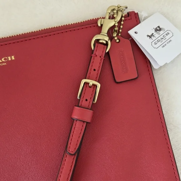 COACH NY Leather Zippered Pouch Clutch Tablet Sleeve Scarlet Red NWT - Picture 4 of 15